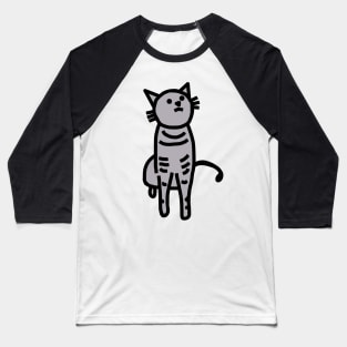 Grey Cat Thick Black Line Drawing Baseball T-Shirt